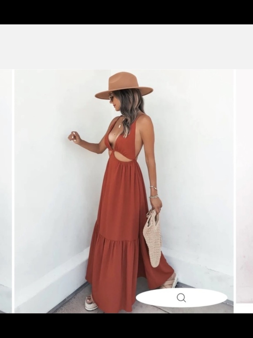 VICI Rust Cutout Back Maxi Dress XS | NWT Summer Wedding Guest Open Back Flowy